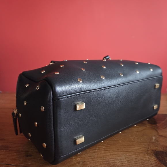 J. Crew Delphine Leather Studded Shoulder Bag Handbag Black Gold Tone Hardware - Picture 6 of 14